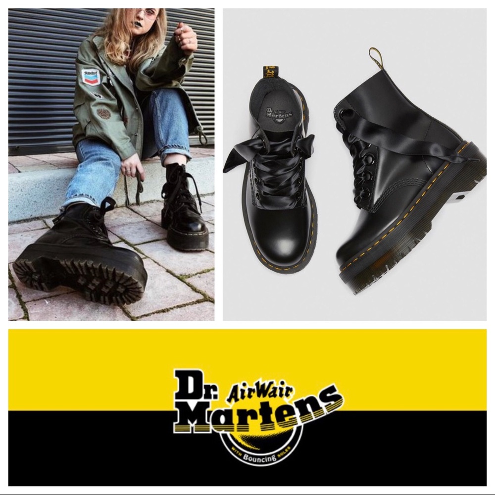 Dr.Martens Molly Quad Platform Lace-Up Boots in Black Buttero Leather